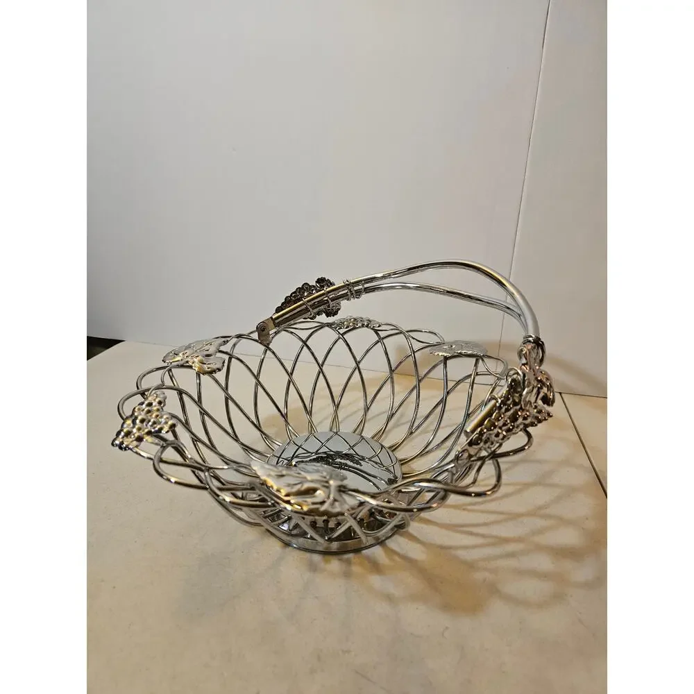 Decorative metal grape leaf design bread basket